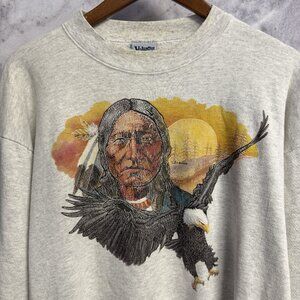 Vintage 90s Native American Bald Eagle Sweatshirt Mens XL 23.5x26.5 Gray